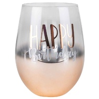 Rose Gold Ombre Stemless Happy Birthday Wine Glass