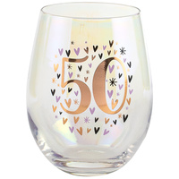Rainbow Pastel Stemless 50th Birthday Wine Glass