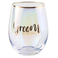Rose Gold Groom Stemless Wine Glass