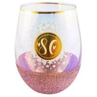 Glitterati Stemless 80th Birthday Wine Glass