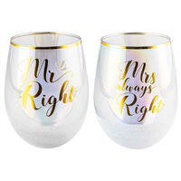 Glitterati Stemless Mr And Mrs Right Wine Glass