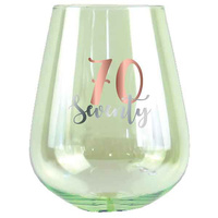 Rose Gold Decal 70th Birthday Stemless Wine Glass