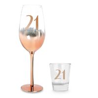 Rose Gold 21st Birthday Champagne And Shot Set