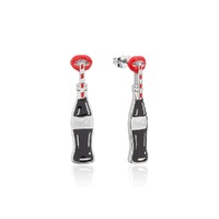 Couture Kingdom - Coca Cola - Coke Bottle and Glitter Lips Drop Earrings White Gold