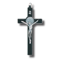 Hanging Crucifix St Benedict - 20cm x 10cm - Metal & Black Enamel Finish
