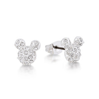 Couture Kingdom - Disney - Mickey Mouse Pave Crystal Stud Earrings White Gold