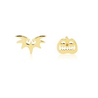 Disney Couture Kingdom - Nightmare Before Christmas - Pumpkin & Bat Mix-Match Stud Earrings Yellow Gold