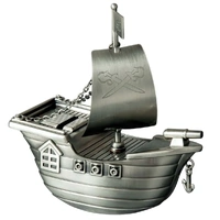 Russell Collection Money Bank - Pewter Finish Jolly Roger Pirate Ship