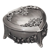 Russell Collection - Pewter Finish Heart-Shaped Jewellery Box with Roses
