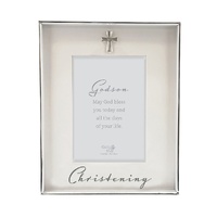 Silver Christening Photo Frame with Motiff - 4x6 - Godson