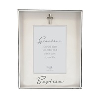 Silver Baptism Photo Frame with Motiff - 4x6 - Grandson