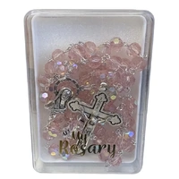 Rosary Beads - Glass Aurora Borealis Pink