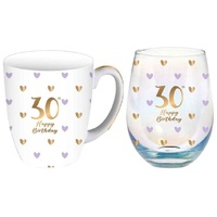 Sweet Heart Mug & Stemless Glass Set - 30th