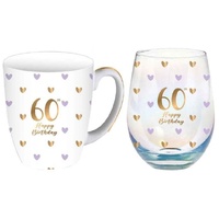 Sweet Heart Mug & Stemless Glass Set - 60th