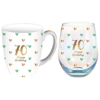 Sweet Heart Mug & Stemless Glass Set - 70th