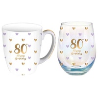 Sweet Heart Mug & Stemless Glass Set - 80th