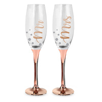 Rose Stem Wedding Mr & Mrs Champagne Glass Set