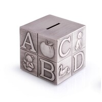 Whitehill Baby - Money Box - Alphabet Cube Pewter Effect