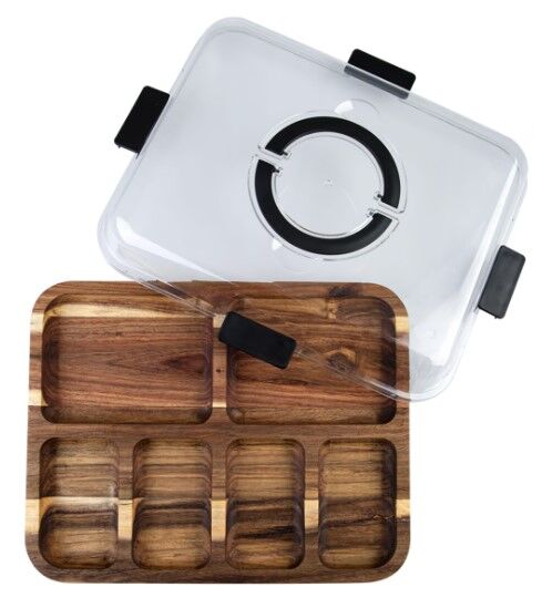Alfresco Lane Acacia Wood 6 Compartment Rectangular Grazing Platter with Lid