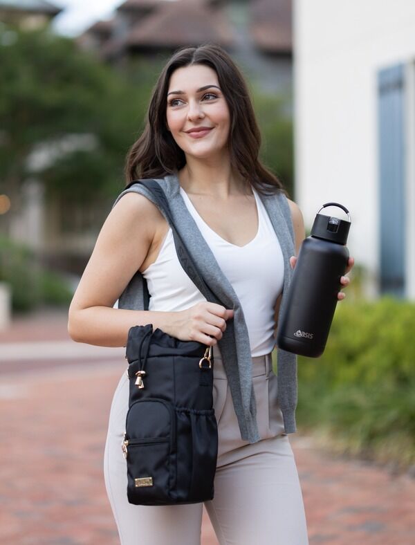 Sachi Crossbody Insulated Bottle Bag - Black - Large