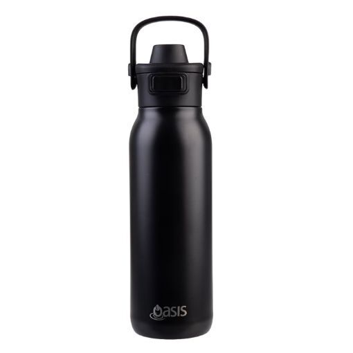 Oasis Ceramic Double Wall Insulated Verso Drink Bottle with Dual Spout - 750ml Pitch Black