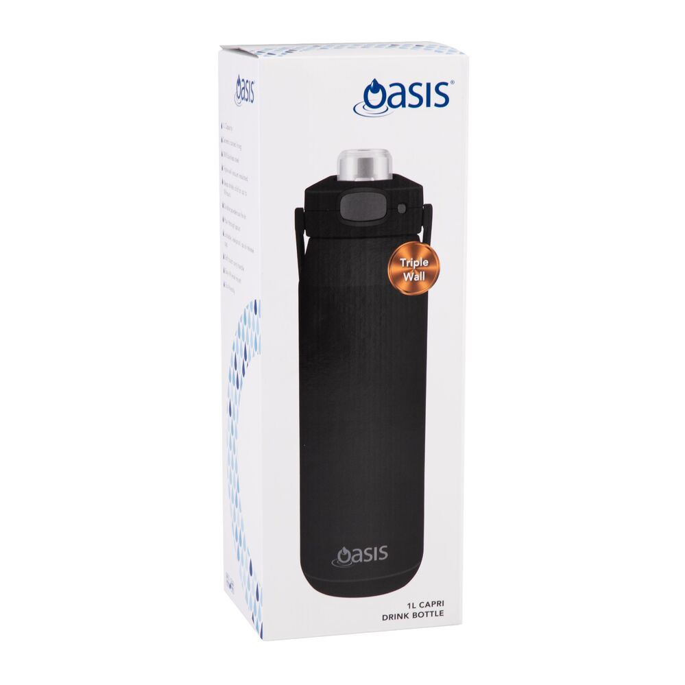 Oasis Capri Triple Wall Insulated Water Bottle - 1L Black