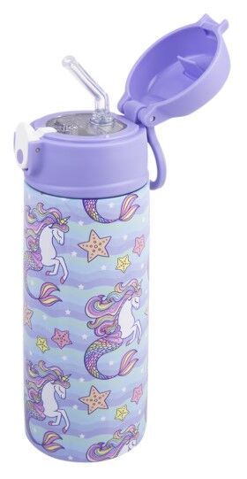 Oasis Double Wall Insulated Sipper Straw Kid's Drink Bottle - 550ml Mermaid Unicorns