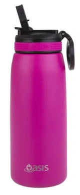 Oasis Sports Double Wall Insulated Water Bottle with Sipper - 780ml Fuschia