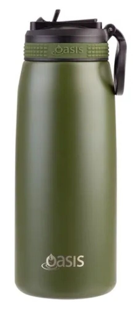 Oasis Sports Double Wall Insulated Water Bottle with Sipper - 780ml Forest Green