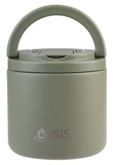 Oasis Double Wall Insulated Quick Release Lid & Spork Food Flask - 500ml Olive Green