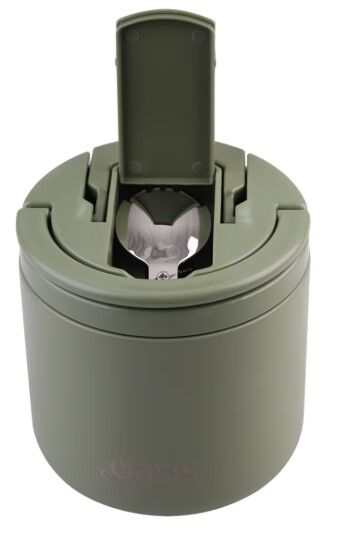 Oasis Double Wall Insulated Quick Release Lid & Spork Food Flask - 500ml Olive Green