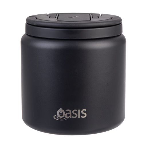 Oasis Double Wall Insulated Quick Release Lid and Spork Food Flask - 700ml Black