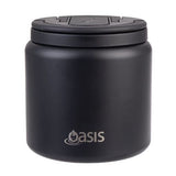 Oasis Double Wall Insulated Quick Release Lid and Spork Food Flask - 700ml Black