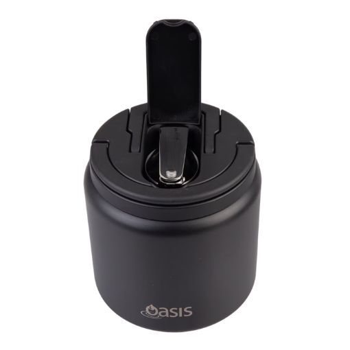Oasis Double Wall Insulated Quick Release Lid and Spork Food Flask - 700ml Black