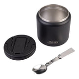 Oasis Double Wall Insulated Quick Release Lid and Spork Food Flask - 700ml Black