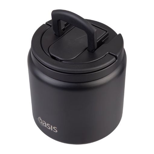 Oasis Double Wall Insulated Quick Release Lid and Spork Food Flask - 700ml Black