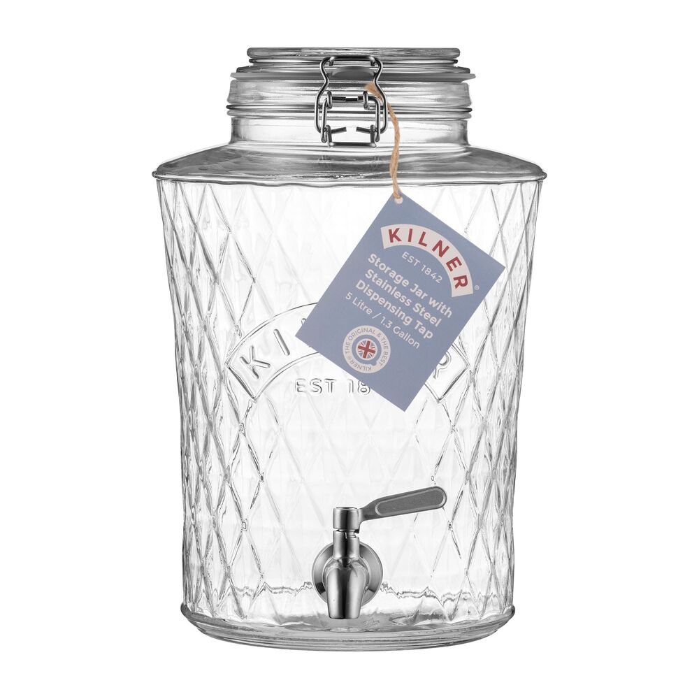 Kilner Clip Top Diamond Dispenser With Stainless Steel Tap - 5 Litre