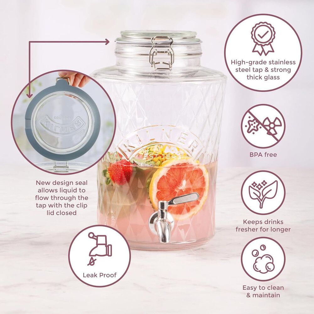 Kilner Clip Top Diamond Dispenser With Stainless Steel Tap - 5 Litre