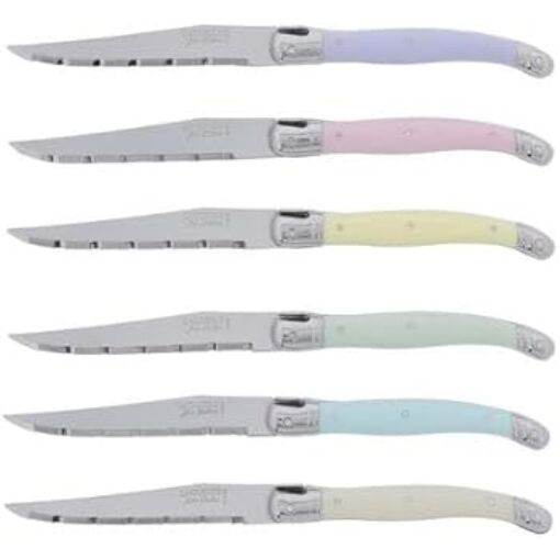 Jean Dubost Laguiole Simplicite - 12pc Steak Knife & Fork Set Pastels