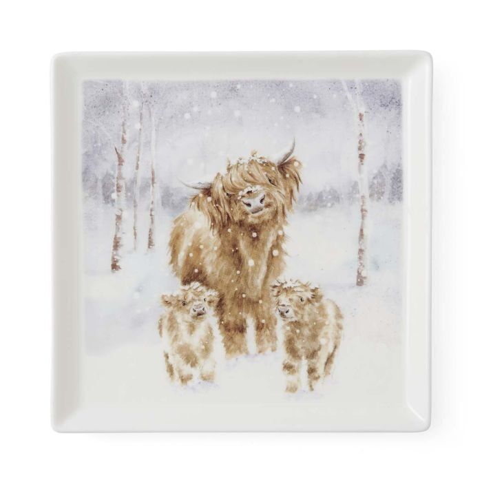 Royal Worcester Wrendale Designs Square Plate - A Highland Christmas Highland Cow